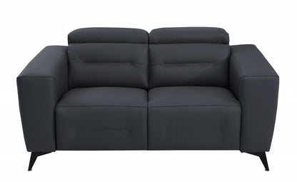 65" Gray And Black Italian Leather Power Reclining Loveseat HomeRoots