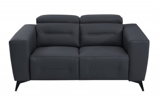 65" Gray And Black Italian Leather Power Reclining Loveseat HomeRoots