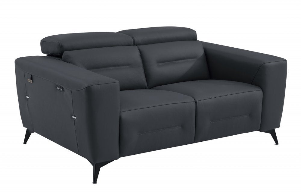 65" Gray And Black Italian Leather Power Reclining Loveseat HomeRoots