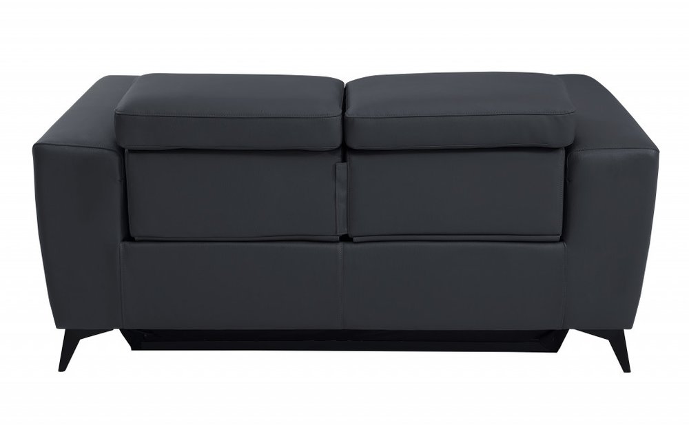 65" Gray And Black Italian Leather Power Reclining Loveseat HomeRoots