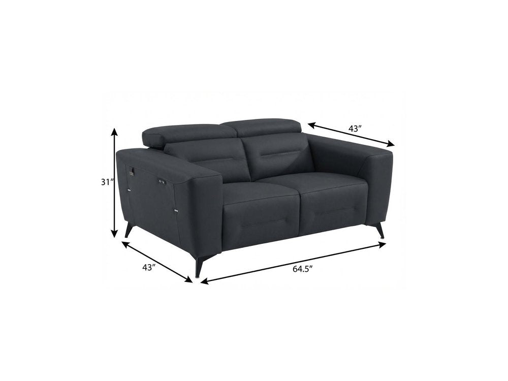 65" Gray And Black Italian Leather Power Reclining Loveseat HomeRoots