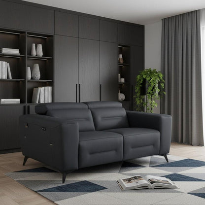 65" Gray And Black Italian Leather Power Reclining Loveseat HomeRoots