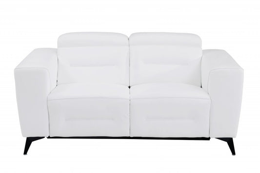 65" White And Black Italian Leather Power Reclining Loveseat HomeRoots