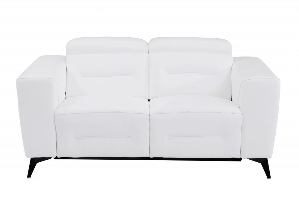 65" White And Black Italian Leather Power Reclining Loveseat HomeRoots