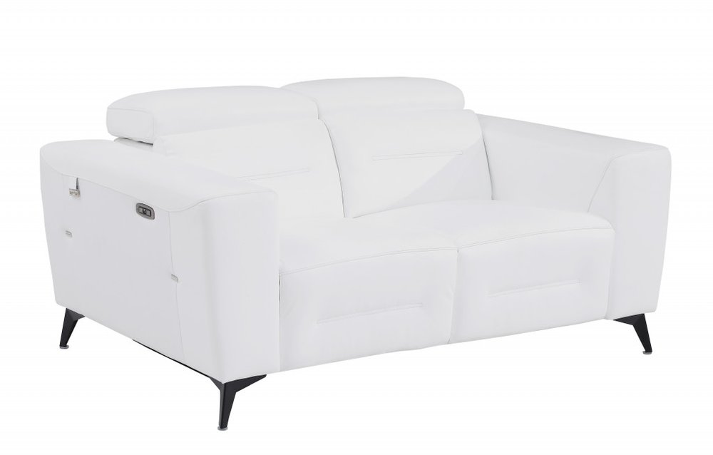 65" White And Black Italian Leather Power Reclining Loveseat HomeRoots