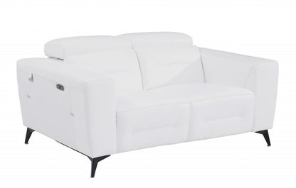 65" White And Black Italian Leather Power Reclining Loveseat HomeRoots