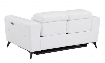 65" White And Black Italian Leather Power Reclining Loveseat HomeRoots