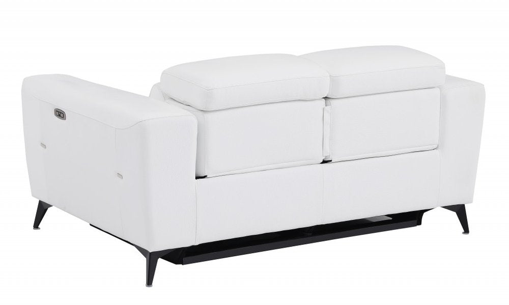 65" White And Black Italian Leather Power Reclining Loveseat HomeRoots