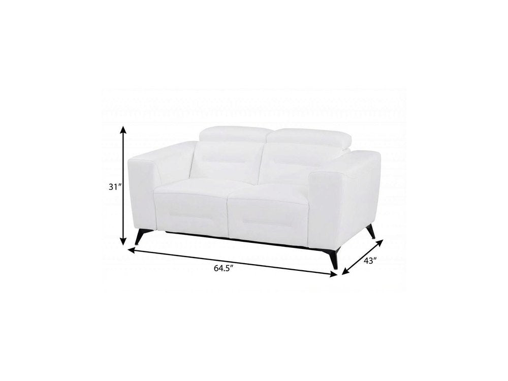 65" White And Black Italian Leather Power Reclining Loveseat HomeRoots
