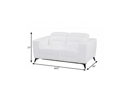 65" White And Black Italian Leather Power Reclining Loveseat HomeRoots