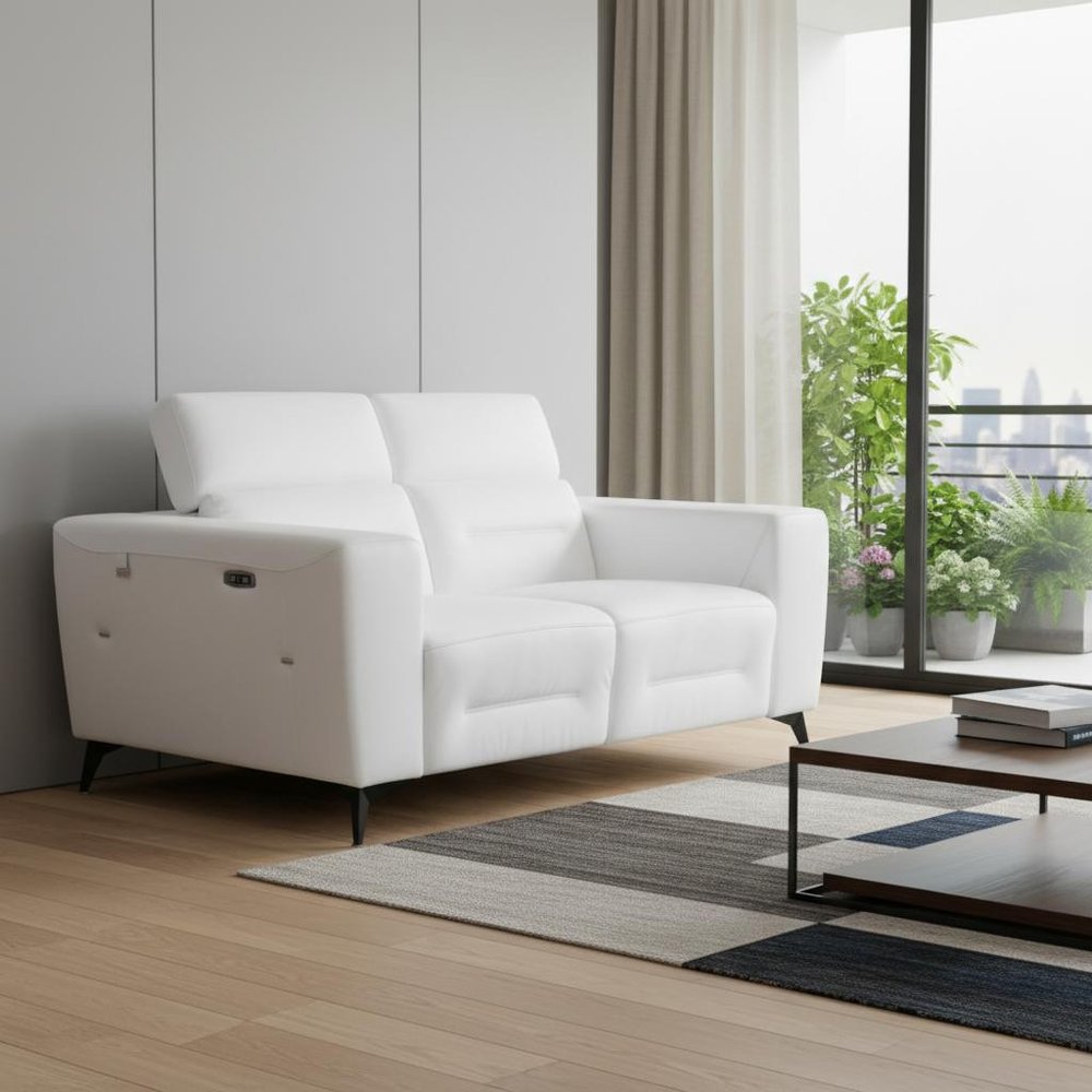 65" White And Black Italian Leather Power Reclining Loveseat HomeRoots