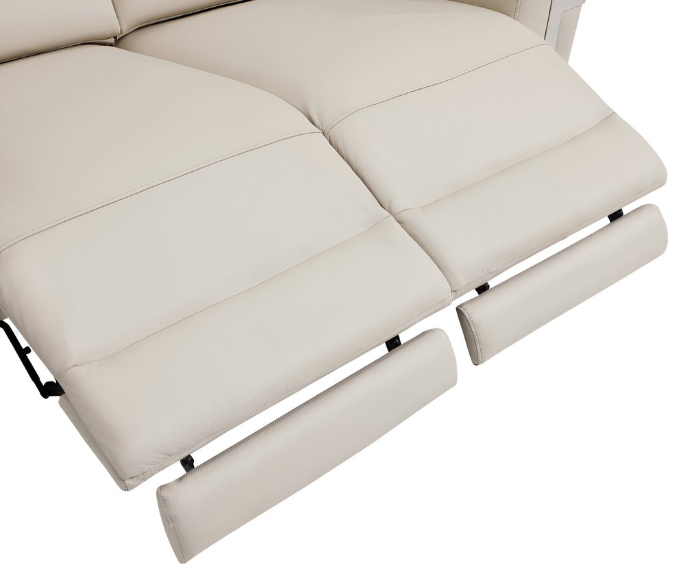 83" Beige Italian Leather USB Reclining Sofa With Silver Legs HomeRoots