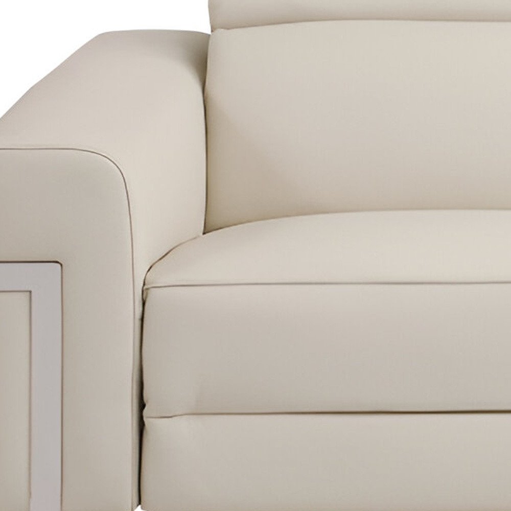83" Beige Italian Leather USB Reclining Sofa With Silver Legs HomeRoots