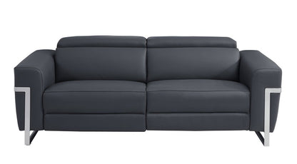 83" Dark Gray Italian Leather USB Reclining Sofa With Silver Legs HomeRoots