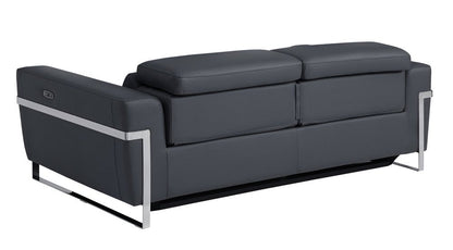 83" Dark Gray Italian Leather USB Reclining Sofa With Silver Legs HomeRoots