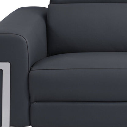 83" Dark Gray Italian Leather USB Reclining Sofa With Silver Legs HomeRoots