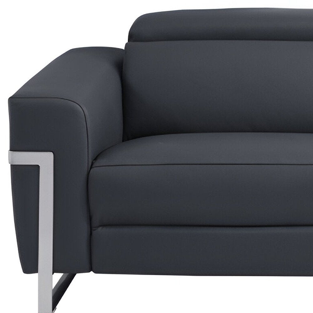 83" Dark Gray Italian Leather USB Reclining Sofa With Silver Legs HomeRoots