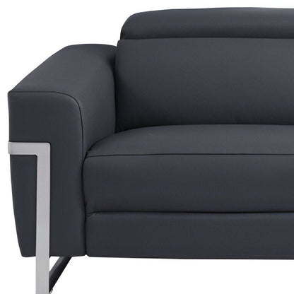 83" Dark Gray Italian Leather USB Reclining Sofa With Silver Legs HomeRoots