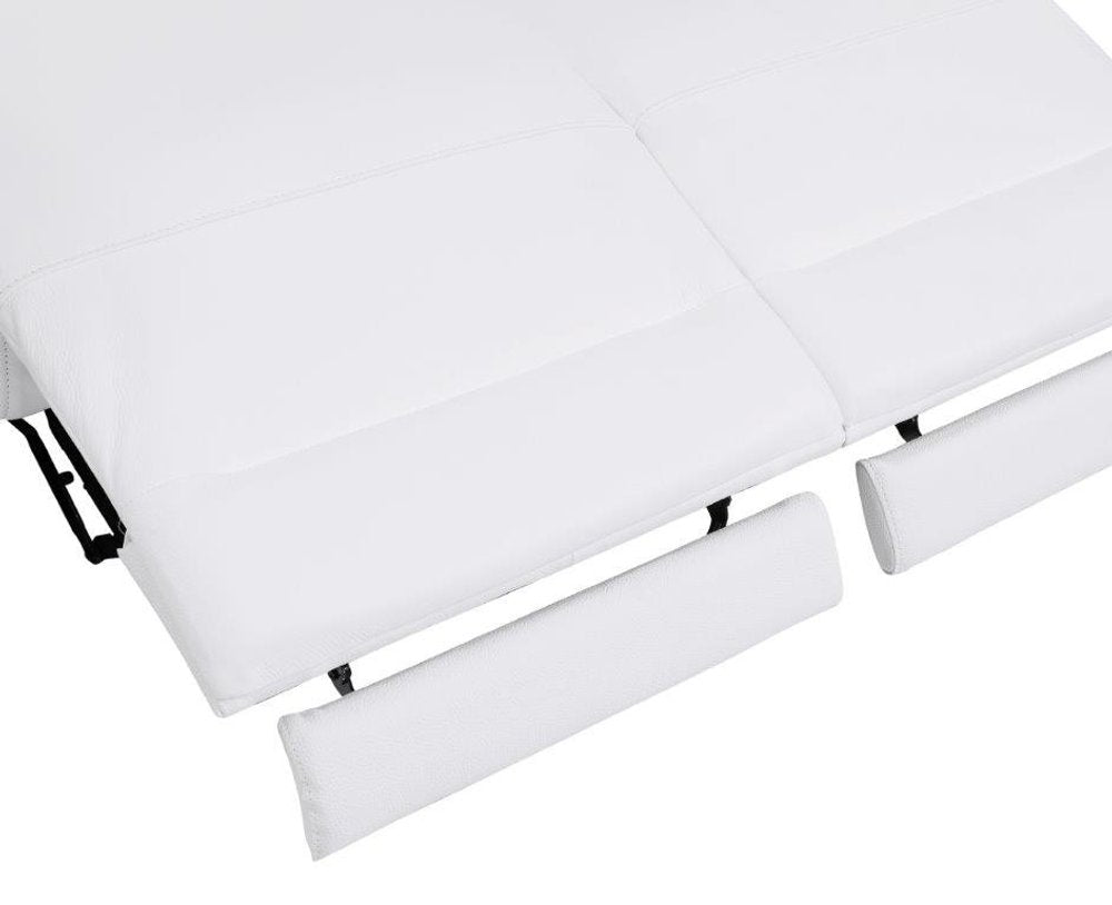 83" White Italian Leather USB Reclining Sofa With Chrome Legs HomeRoots