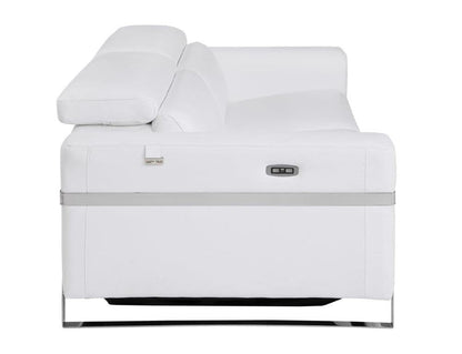 83" White Italian Leather USB Reclining Sofa With Chrome Legs HomeRoots
