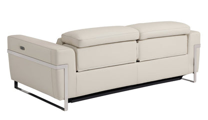 83" Beige Italian Leather USB Reclining Sofa With Silver Legs HomeRoots