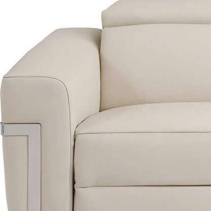 83" Beige Italian Leather USB Reclining Sofa With Silver Legs HomeRoots