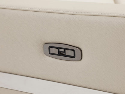 83" Beige Italian Leather USB Reclining Sofa With Silver Legs HomeRoots