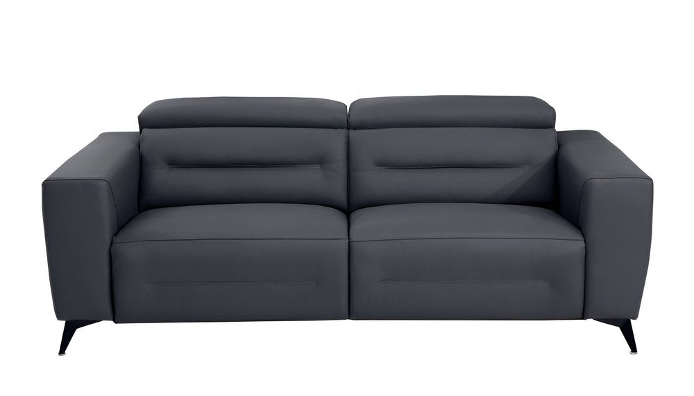 83" Gray Italian Leather USB Reclining Sofa With Black Legs HomeRoots