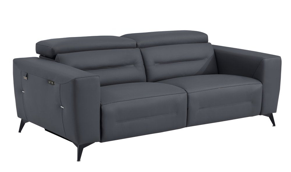 83" Gray Italian Leather USB Reclining Sofa With Black Legs HomeRoots