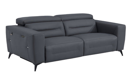 83" Gray Italian Leather USB Reclining Sofa With Black Legs HomeRoots