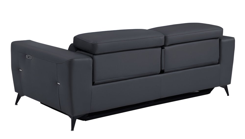 83" Gray Italian Leather USB Reclining Sofa With Black Legs HomeRoots