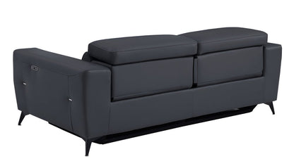 83" Gray Italian Leather USB Reclining Sofa With Black Legs HomeRoots