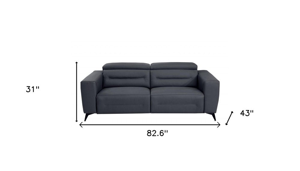 83" Gray Italian Leather USB Reclining Sofa With Black Legs HomeRoots