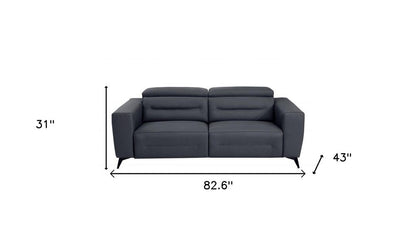 83" Gray Italian Leather USB Reclining Sofa With Black Legs HomeRoots