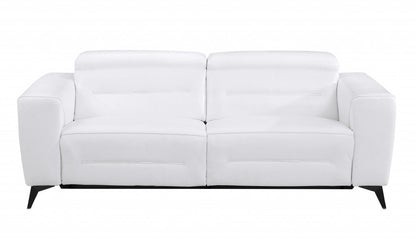 83" White Italian Leather USB Reclining Sofa With Black Legs HomeRoots
