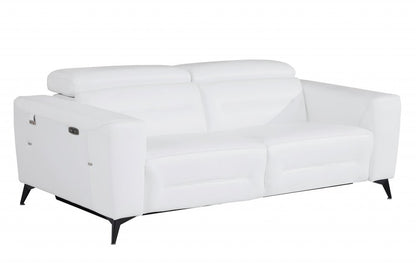 83" White Italian Leather USB Reclining Sofa With Black Legs HomeRoots