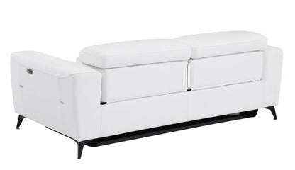 83" White Italian Leather USB Reclining Sofa With Black Legs HomeRoots