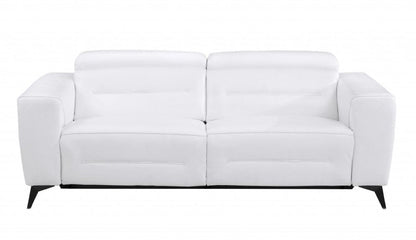 83" White Italian Leather USB Reclining Sofa With Black Legs HomeRoots