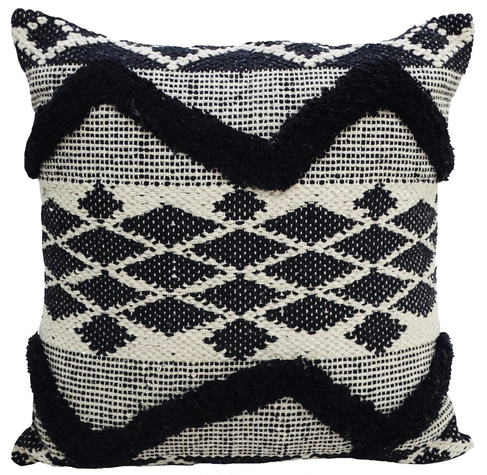 20" X 20" Black and White Chevron Textural Cotton Blend Throw Pillow — view 2