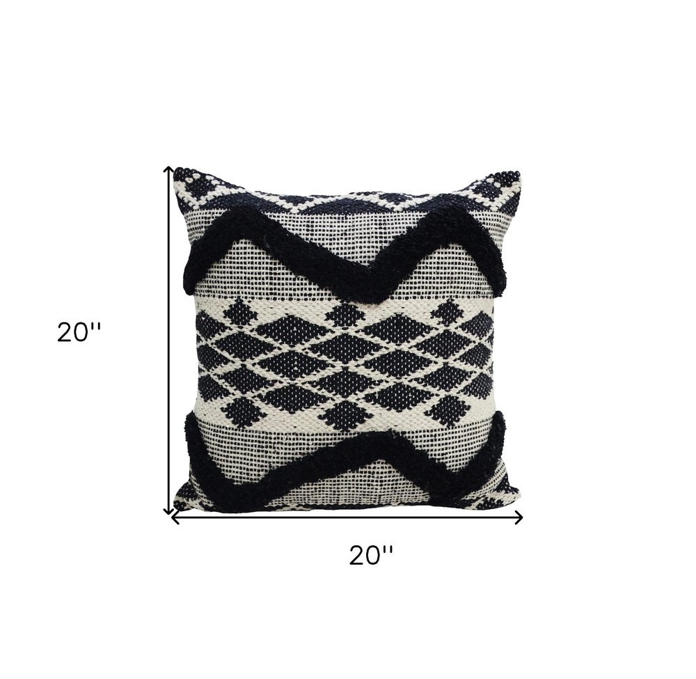 20" X 20" Black and White Chevron Textural Cotton Blend Throw Pillow — view 4