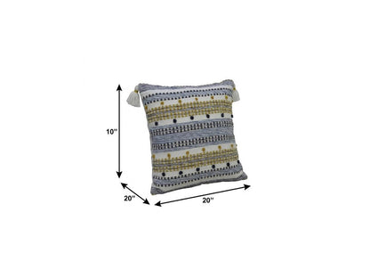 20" X 20" Blue And Gold Striped Handmade Throw Pillow With Tassels