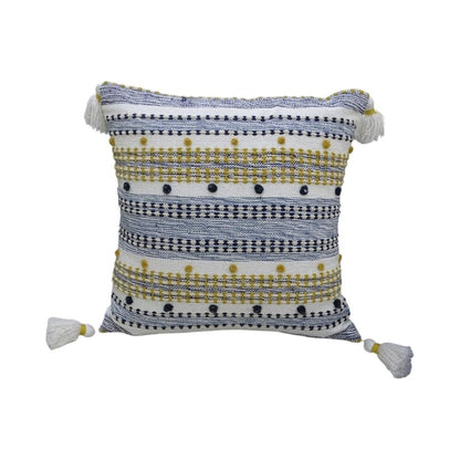20" X 20" Blue And Gold Striped Handmade Throw Pillow With Tassels