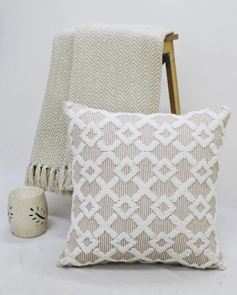 20" X 20" White And Beige Trellis Zippered Cotton Blend Throw Pillow — view 1
