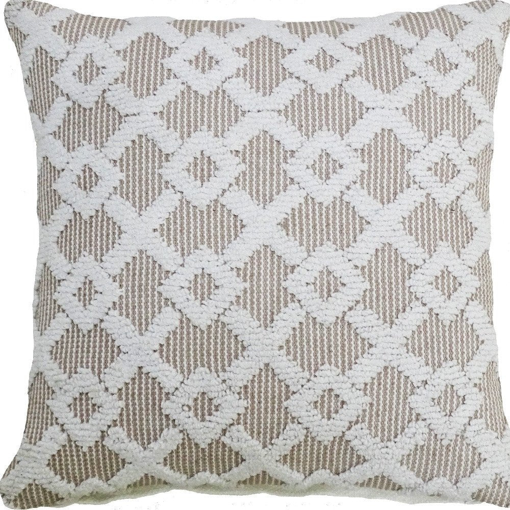 20" X 20" White And Beige Trellis Zippered Cotton Blend Throw Pillow — view 4