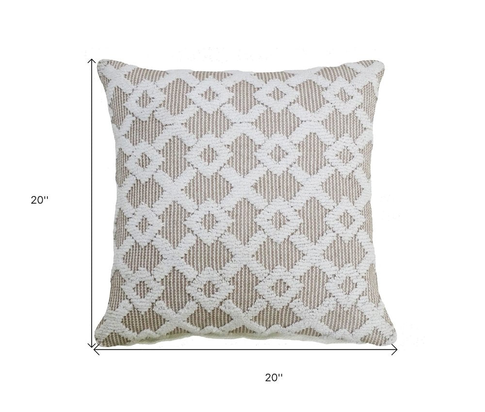 20" X 20" White And Beige Trellis Zippered Cotton Blend Throw Pillow — view 11