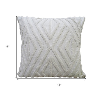 18" X 18" White Zippered Diamond Indoor Outdoor Throw Pillow