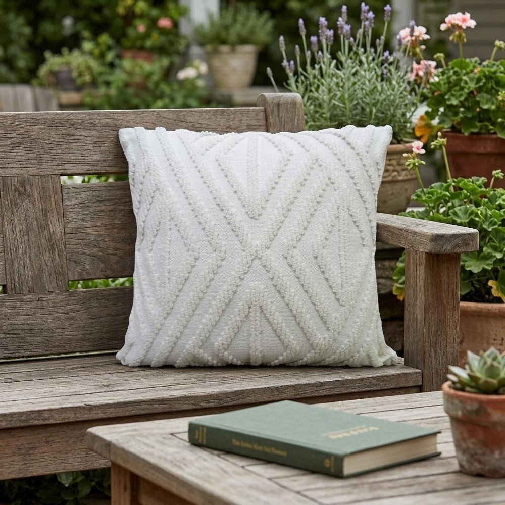 18" X 18" White Zippered Diamond Indoor Outdoor Throw Pillow — view 1
