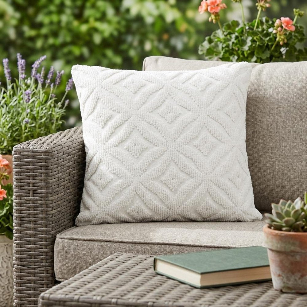 18"x18" White Indoor Outdoor Ogee Decorative Pillow — view 1