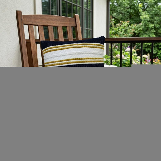 18" X 18" Black And Yellow Zippered Striped Indoor Outdoor Throw Pillow