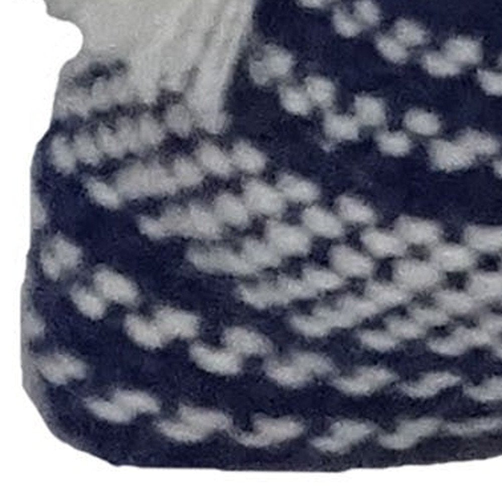 20" X 20" Navy and White Striped Textural Throw Pillow With Pom Poms — view 5